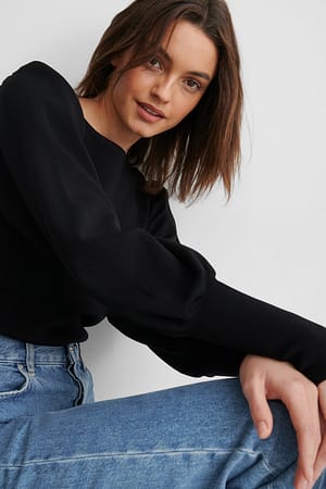 Black Balloon Sleeve Knitted Sweater