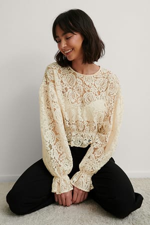 Cream Kanten blouse