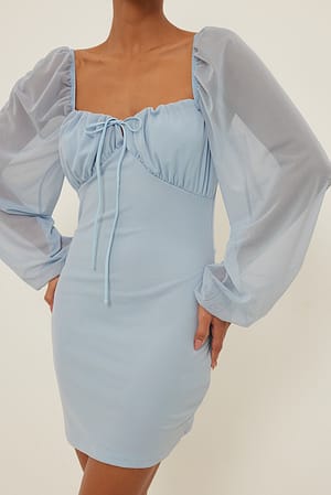 Dusty Light blue Minikjole med ballongermer