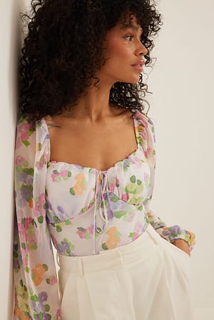 Print Top met ballonmouwen