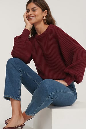Burgundy Organischer Rundhalsausschnitt Strickpullover