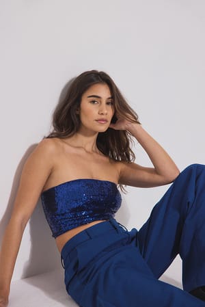 Dark Blue Bandeau Sequin Top