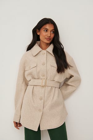 Beige Jacke Mit Gürtel