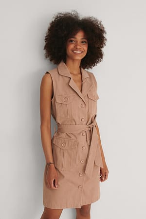 Dusty Pink Økologisk mini denimkjole med bælte