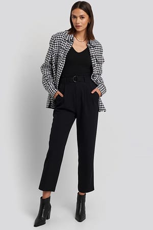 Black Belted Paperbag Tapered Pants