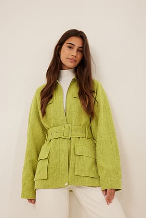 Green Melange Twill-Jacke mit Gürtel