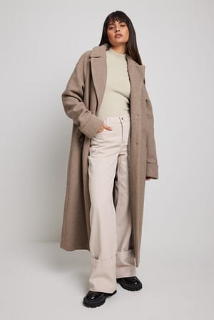 Beige Oversized jas met grote kraag