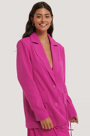 Strong Pink Big Pocket Oversized Blazer