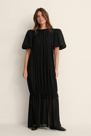 Black Big Puff Sleeve Chiffon Dress