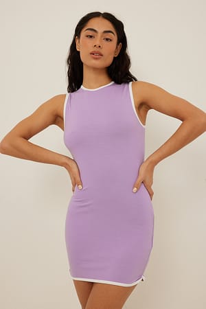 Purple Binding Detail Mini Dress