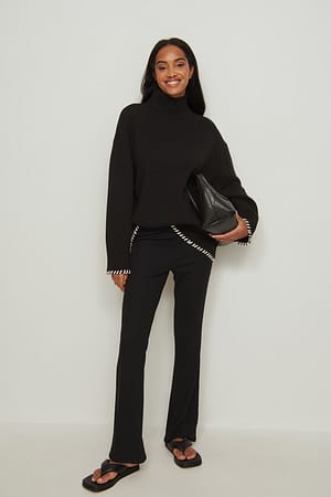 Black Bootcut geribde broek