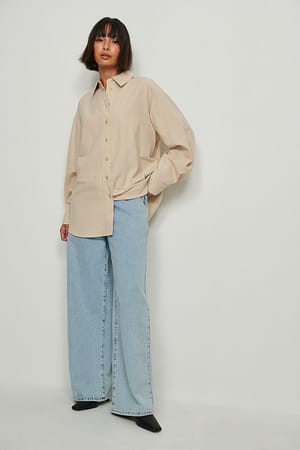 Beige Boyfriend skjorta i linneblandning