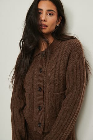 Brown Braided Detail Knitted Cadigan