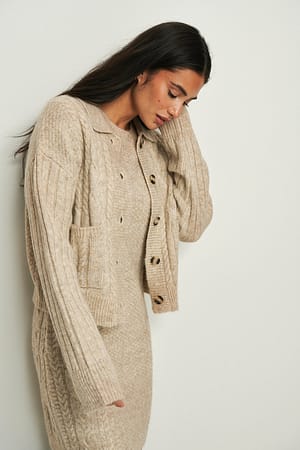 Beige Melange Cardigan en maille avec tresse