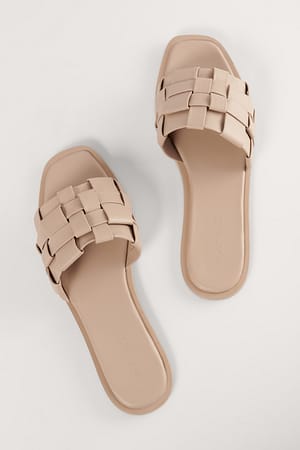 Beige Geflochtene Lederpantoffeln