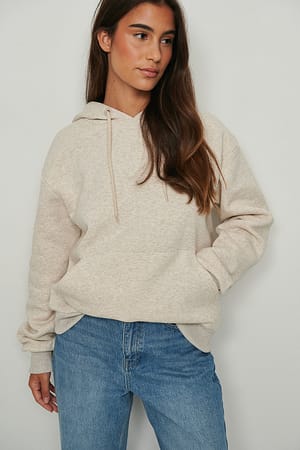 Beige Melange Hoodie en peluche surdimensionné