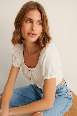 White Crop top de algodón con botones