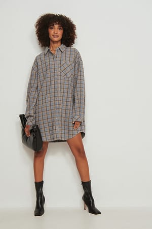 Beige Check Kariertes Überhemdkleid mit Gürtel