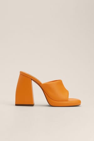 Orange Chubby Heel Platform Mules