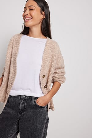 Beige Chunky croppad stickad cardigan