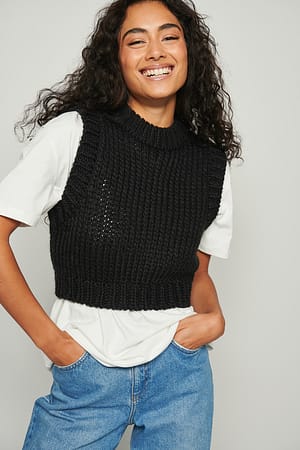 Black Klobige Strickweste
