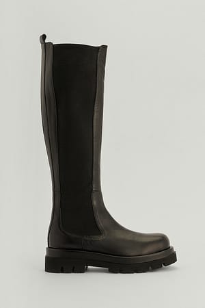 Black Botas chunky de caña y perfil de cuero