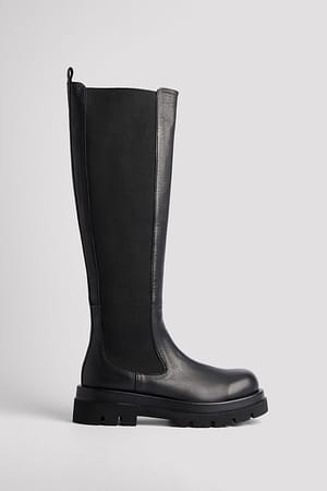Black Botas chunky de caña y perfil de cuero
