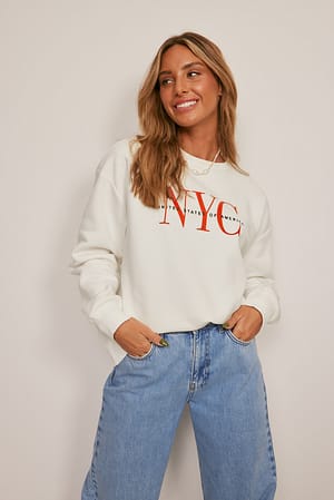 White New York Print Sweatshirt imprimé ville biologique