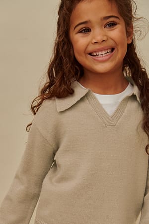Taupe Pull mini en tricot à détail sur le col