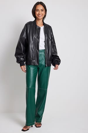 Petrol Contrast PU Pants