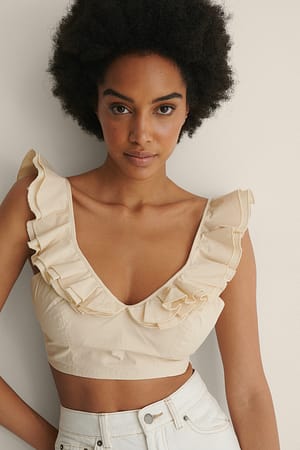 Beige Cotton Frill Top