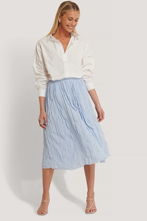 Dusty Blue Creased Midi Skirt