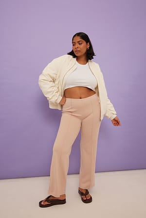 Beige Pantalon en crêpe à coutures apparentes