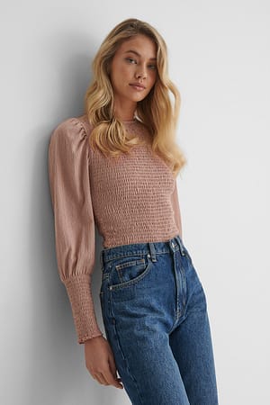 Dusty Dark Pink Top Fruncido Con Manga Abullonada
