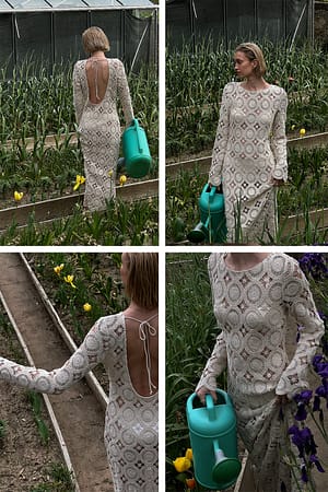 Light Beige Gebreide maxi-jurk