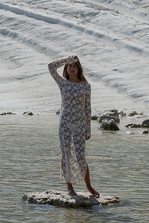 Light Beige Crochet Maxi Dress