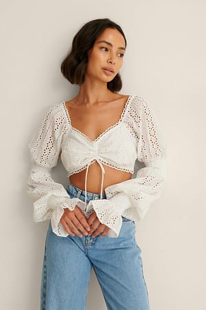White Cropped Anglaise Blouse