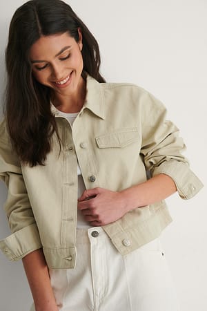 Light Khaki Cropped Denim Jacket