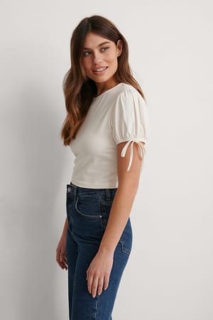 White Økologisk, cropped top med pufærmer