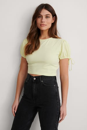 Yellow Top biologique et court avec manches bouffantes