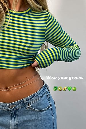 Lime/Turquoise Recyceltes kurzes, gestreiftes Longsleeve-Shirt