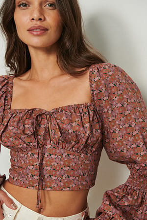 Sunset Floral Blusa de manga larga de algodón recortada orgánica