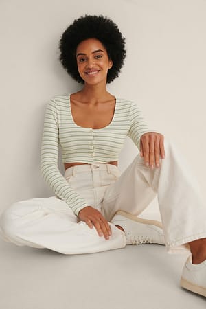 Light Green Cropped Striped Cardigan