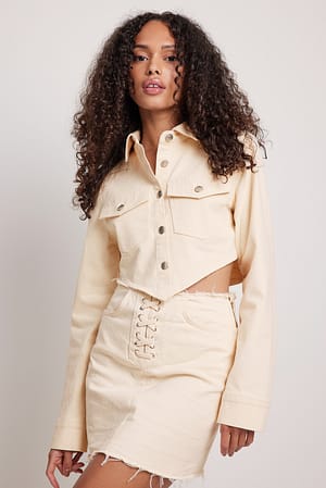 Offwhite Cropped V Cut Denim Shirt