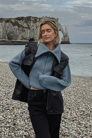 Blue Grey Kort sweater med lynlås