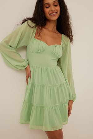Pistachio Cups Detail Flowy Dress