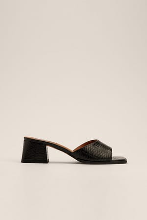 Black Snake Curved Strap Mules
