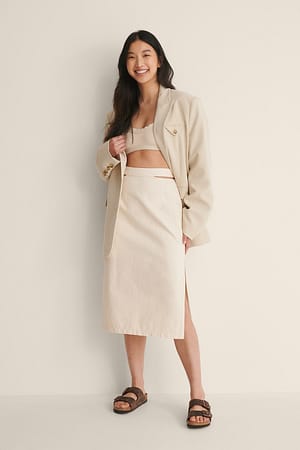 Light Beige Cut Out Denim Skirt