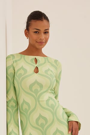 Green Print Robe longue détails découpés