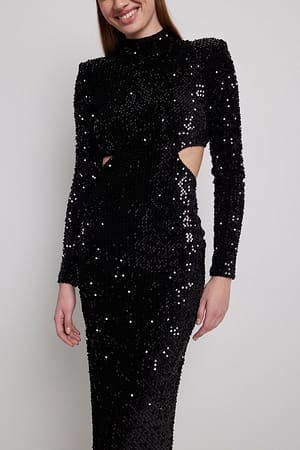 Black Maxi robe découpée, sequin